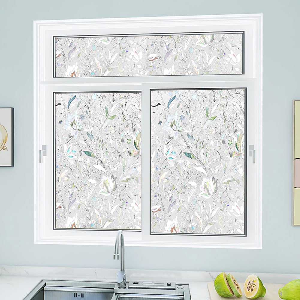 Window Privacy Film,3D Tulip Window Clings, Stained Glass Window Decals, Decorative Window Vinyl, Static Cling Window Sticker Non-Adhesive No-Glue (35.4 x 78.7 inches)