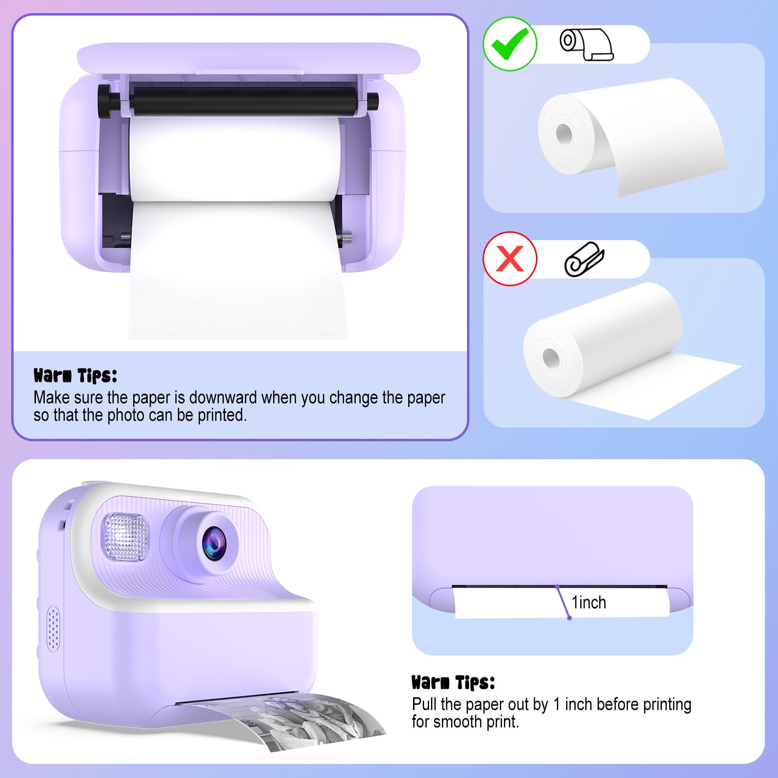 Instant Print Camera For Kids,VJJB Kids Camera 3.5-inch Screen Inst