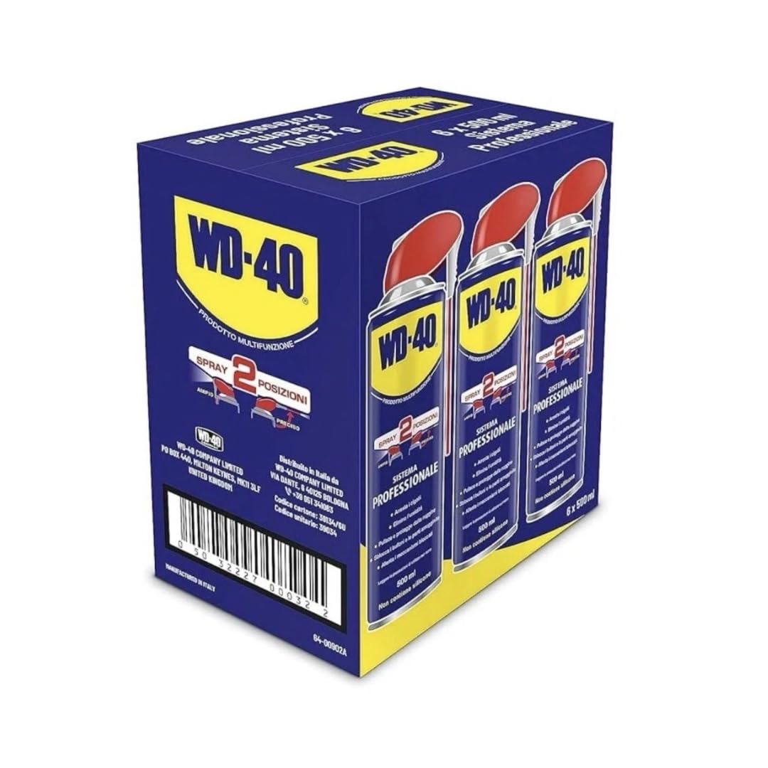 Promo Pack WD-40 Prodotto Multifunzione - Lubrificante Spray con Sistema Professionale Doppia Posizione - 500 ml, 6 Pezzi + Guanti