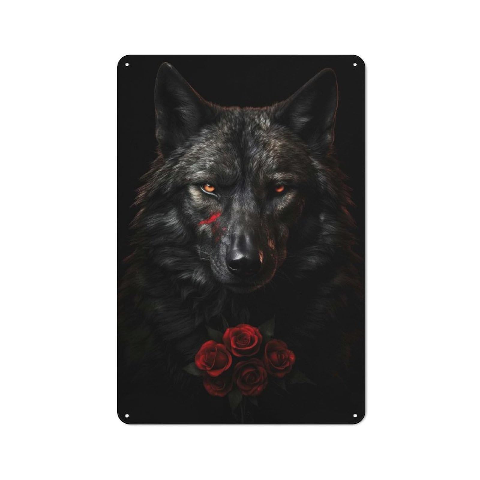 Junmoney Black Wolf Dark Red Rose Country Country Metal Sign 30X20cm, Farmhouse Wall Decor For Farmhouse Kitchen, Pantry Or Dining Area