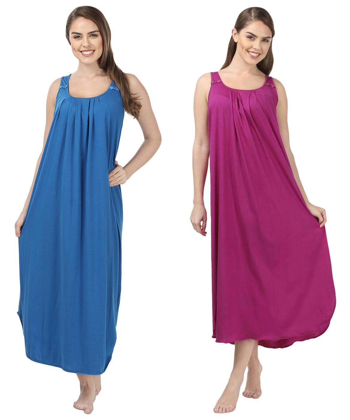Women's Cotton Nighty Slip - Set of 2 (Royal Blue & Vivid Violet)-image-31