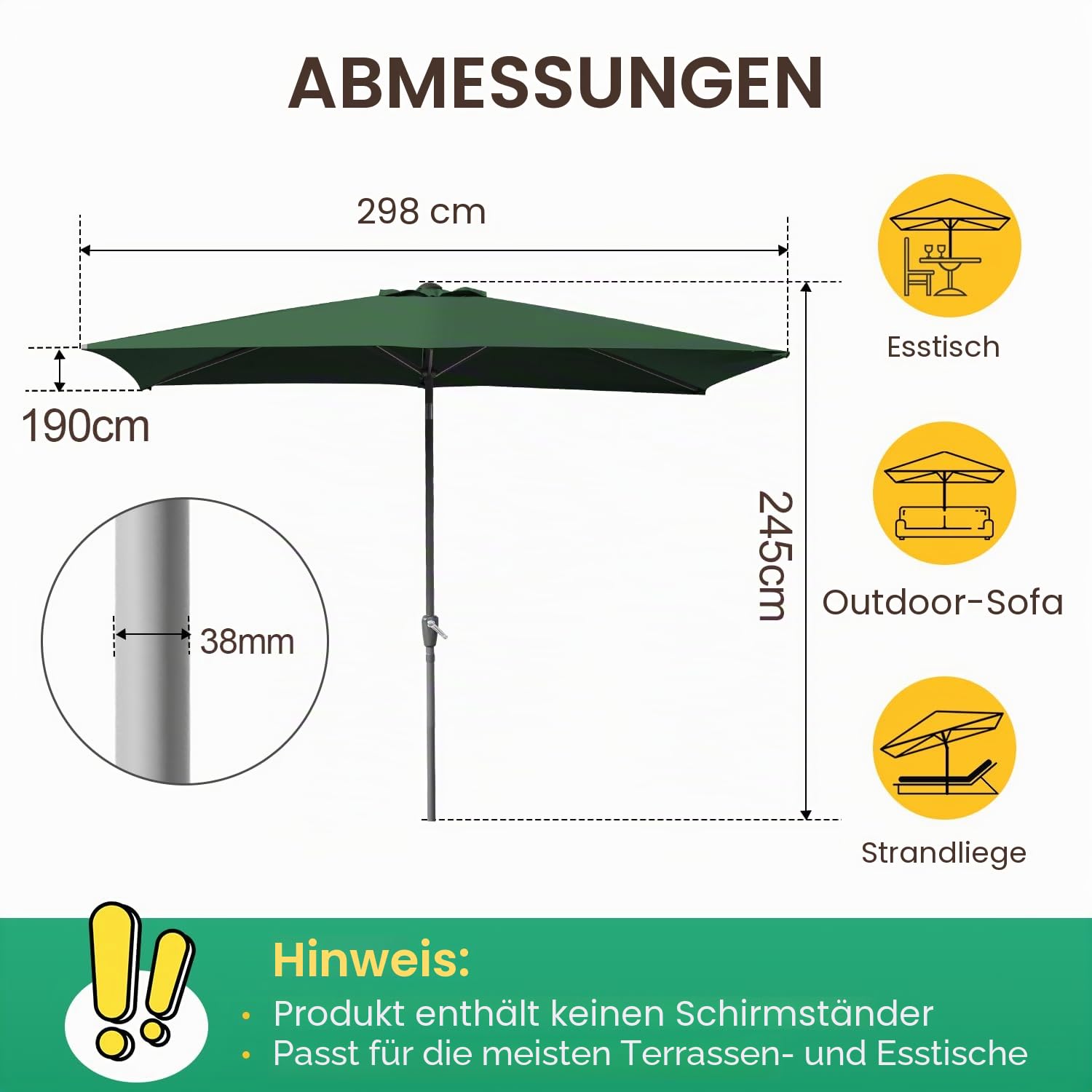 Sonnenschirm Rechteckig 210x140CM / 300 × 200CM Gartenschirm Terrassenschirm Sonnenschirm mit LED Beleuchtung Rechteckig Kippbar Großschirm für Balkon,Terrasse,Garten