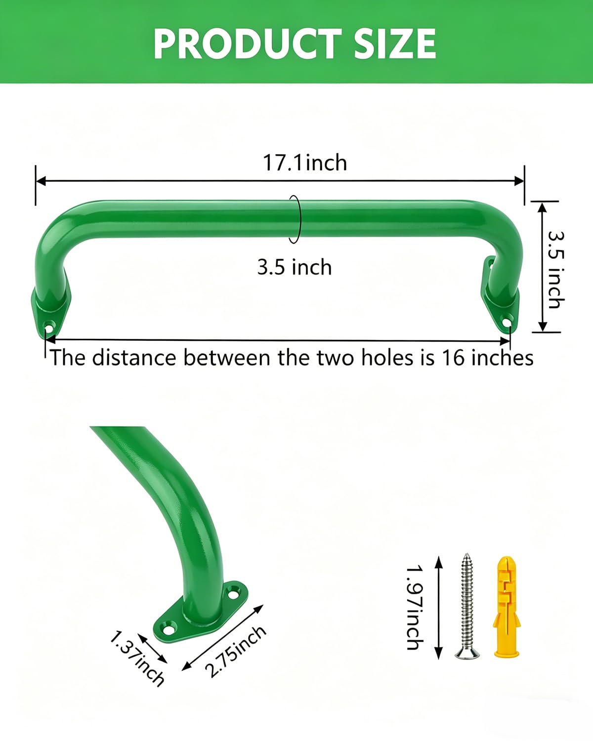 BiJun Asas de metal de 17 pulgadas, barras de mono para interiores, barras de agarre de techo resistentes para interiores y exteriores, marcos de escalada, casas de árboles y escaleras de pared (verde