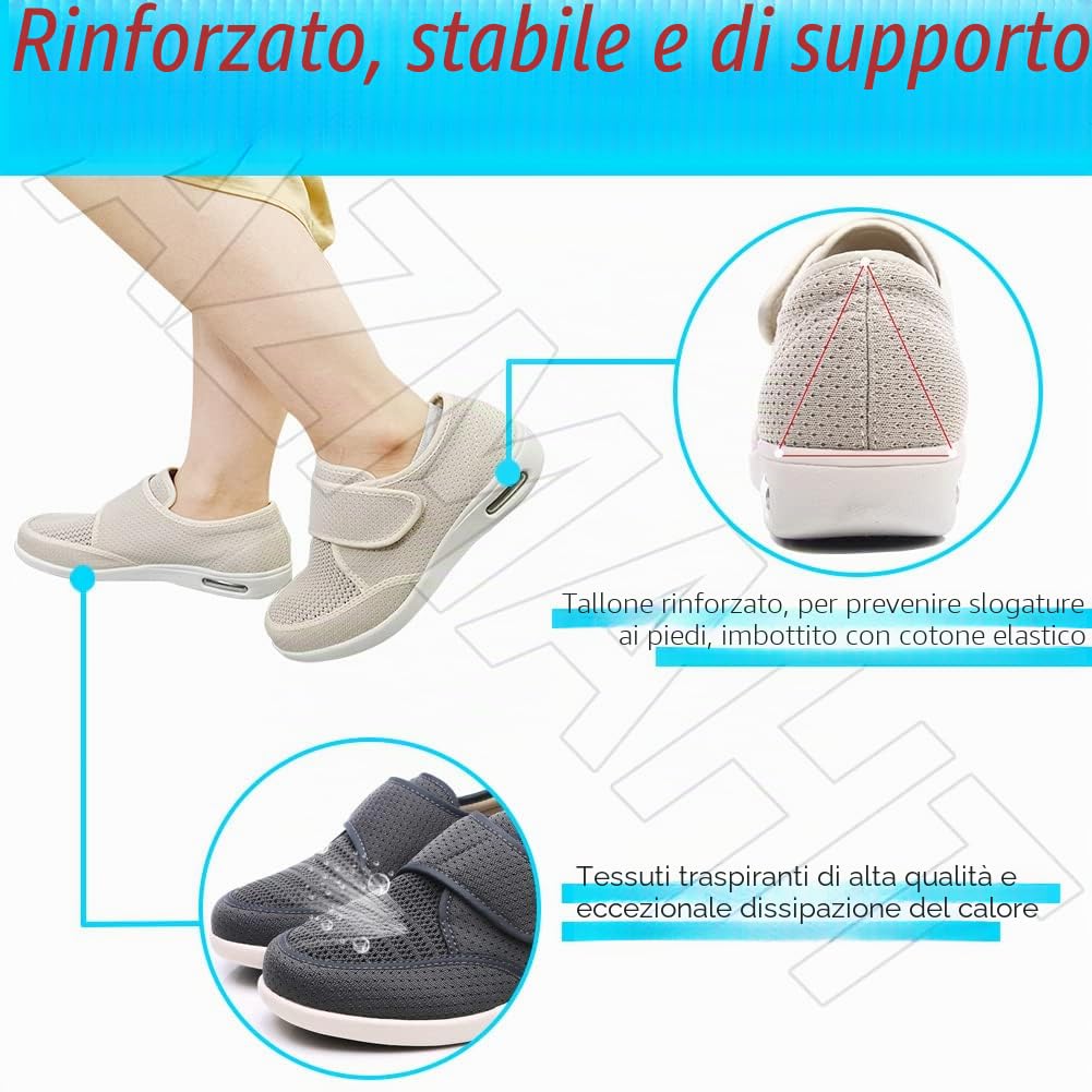 Scarpe Piedi Gonfi Donna Linea Anziani Microforato Scarpa Ortopedica Made in Italy Plantare Estraibile Chiusura a Strappo Scarpe Ortopediche Dispositivo Medico Classe 1,Beige,39 EU