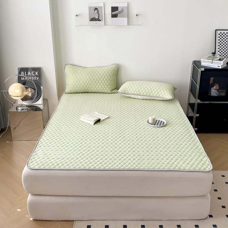 INFLAG Latex Mattress Pad, Quilted Mattress Topper Protector Pad with Elastic Straps for 6-18 inches Mattress, 100% Cotton Soft Breathable, 3PCS (Green,Cal-King78 x86)