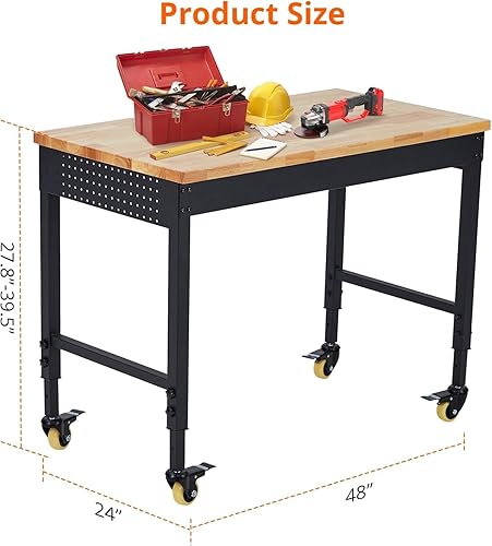 Miniatura 2 de TrailBlaze Banco de trabajo de 48 x 24 pulgadas para garaje, estación de trabajo resistente con 4 ruedas con bloqueo, mesa de taller de madera de