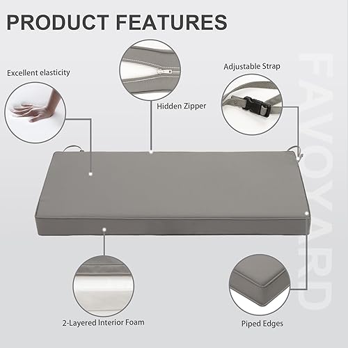 Miniatura 4 de Favoyard - Cojín de banco para exteriores de 48 x 18 pulgadas, impermeable, para muebles de patio, el color resiste 3 años, para el sofá de jardín o