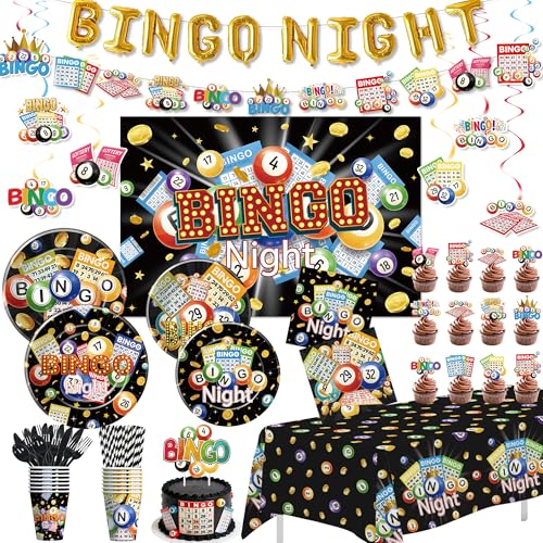 FVABO Bingo Birthday Decorations Gold Black Bingo Night Party Supplies
