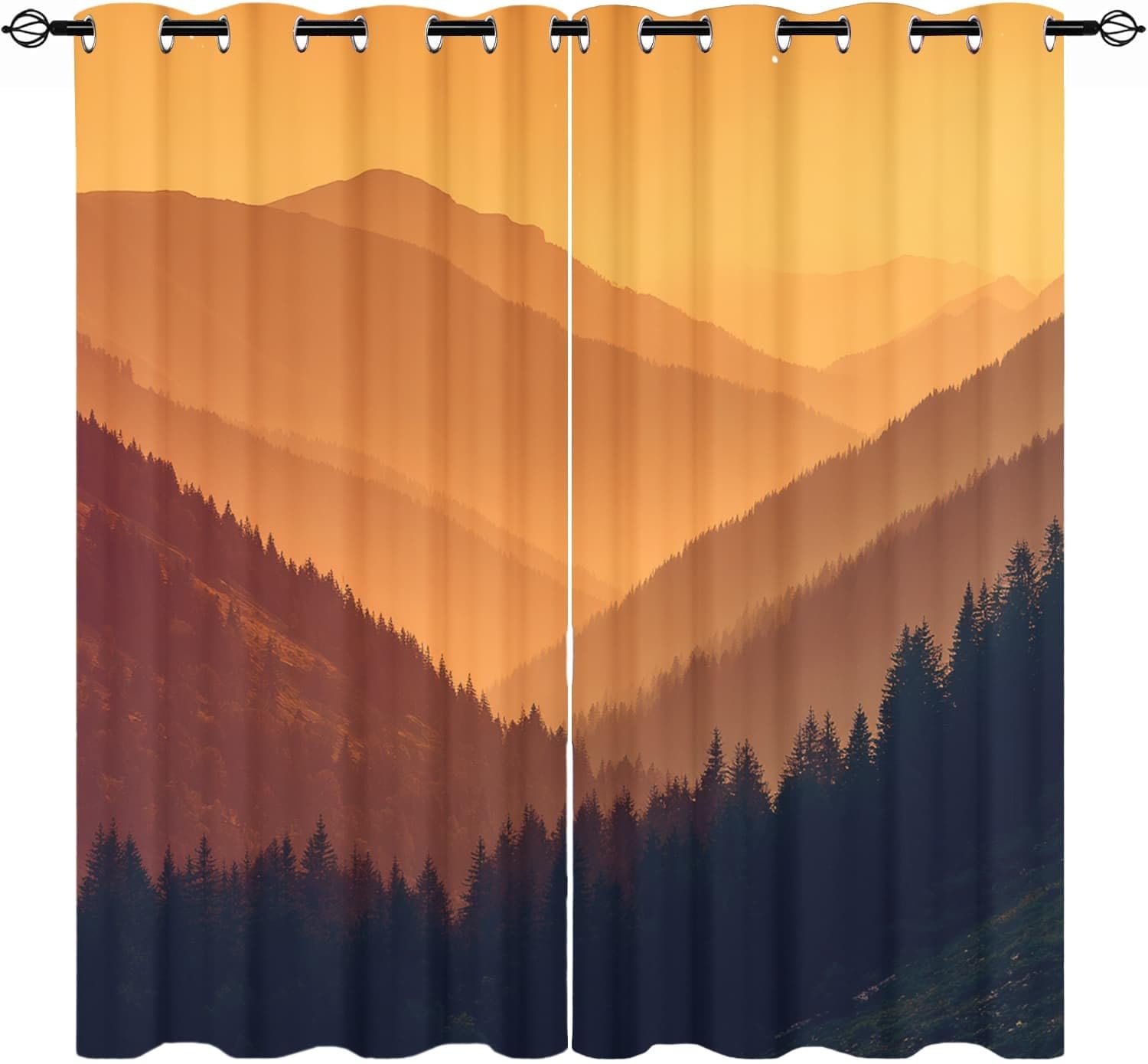 Rideau occultant paysage forestier lot de 2 thermiques orange 91.5x214 cm pour salon