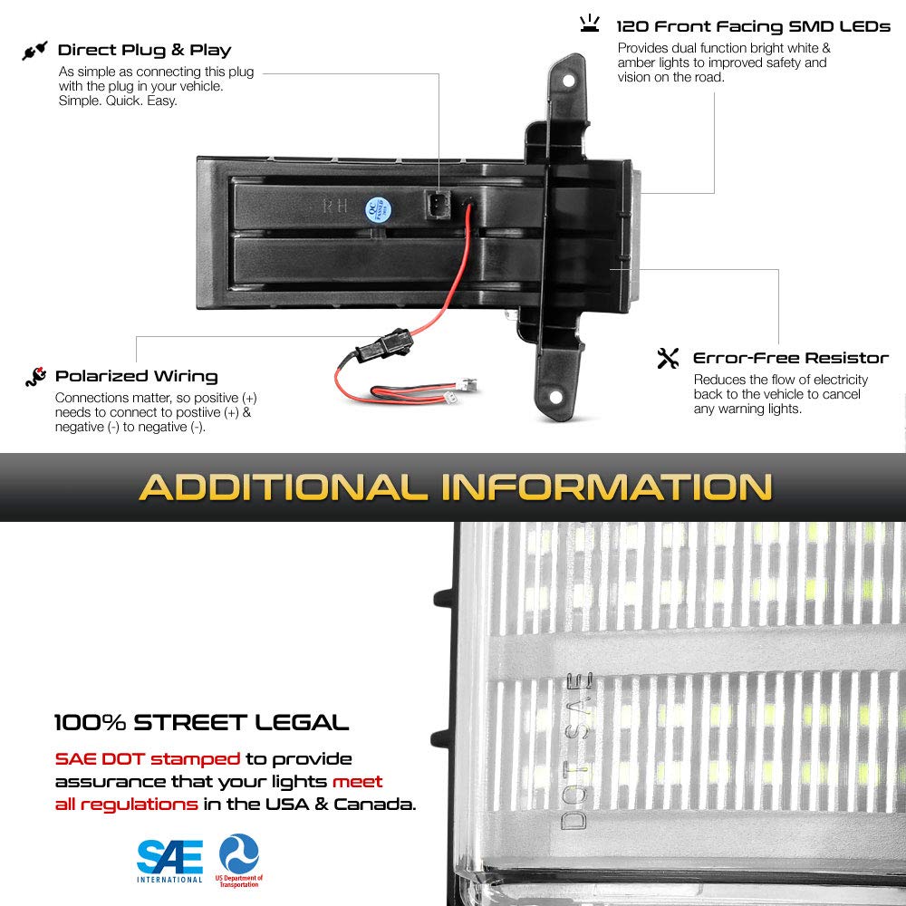 Switchback Full LED Side Tow Mirror Marker Light HARNESSES Fit For 2014-2019