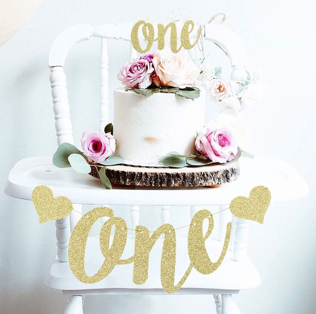 Mini Things 1st First Birthday Decoration Set One High Chair Banner and One Cake Topper