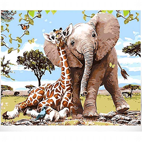MiDenso Paint by Numbers DIY Easy Funny Painting Kit for Kids Adults Beginner 16" by 20" Colorful Pattern with Gift Wrap Stocking Stuffer Christmas Birthday Gifts for Him Girls, Elephant Giraffe