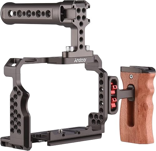 Andoer Camera Rig Aluminum Alloy Replacement Kit with Wooden Handle on Top Video Handle for Sony A7R III, A7 II, A7III - 6