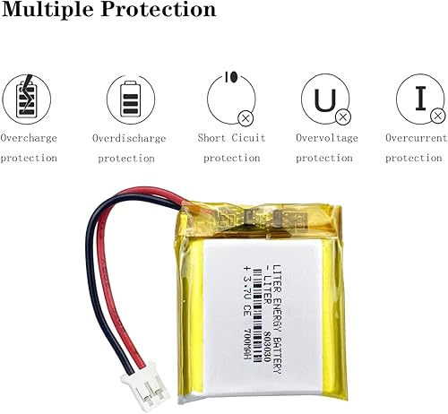Miniatura 4 de Liter 3.7V 700mAh 803030 Lipo Batería recargable de iones de polímero de litio con conector JST 0.079 in