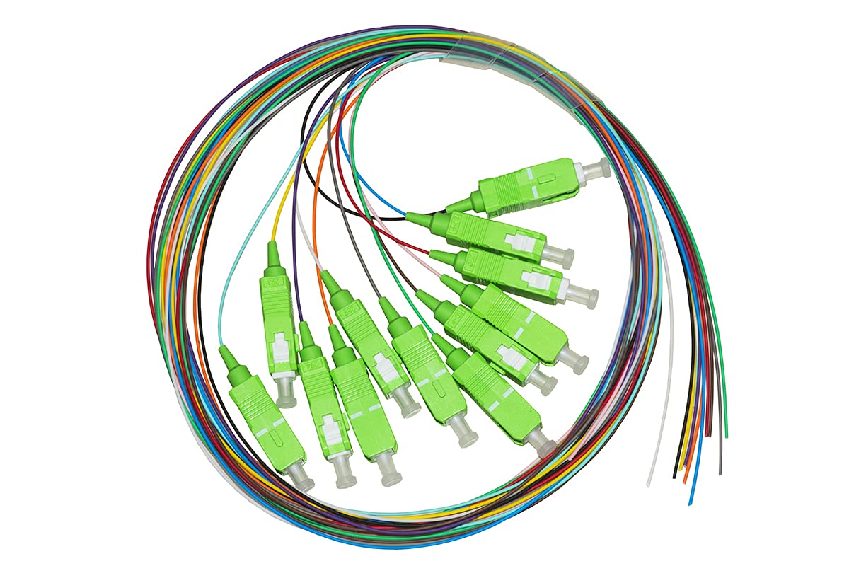 LINK LKSC12APC Colorful Fiber Optic Pigtail Cable Set Connectors SC Apc Singlemode 9/125 Os2 Simplex 2 Mt, 12 Pieces