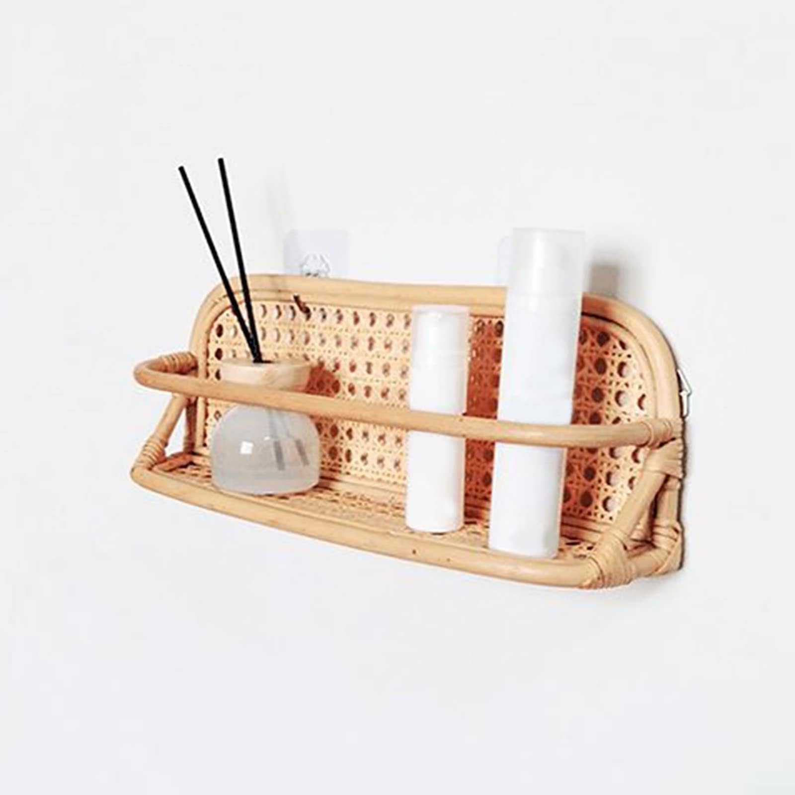 40cm Floating Rattan Wall Shelf, Rustic Wall Storage Rack, Hanging Bathroom Décor, Chic Home nizer, Stylish Rattan Wall Display for Living Room & Kitchen