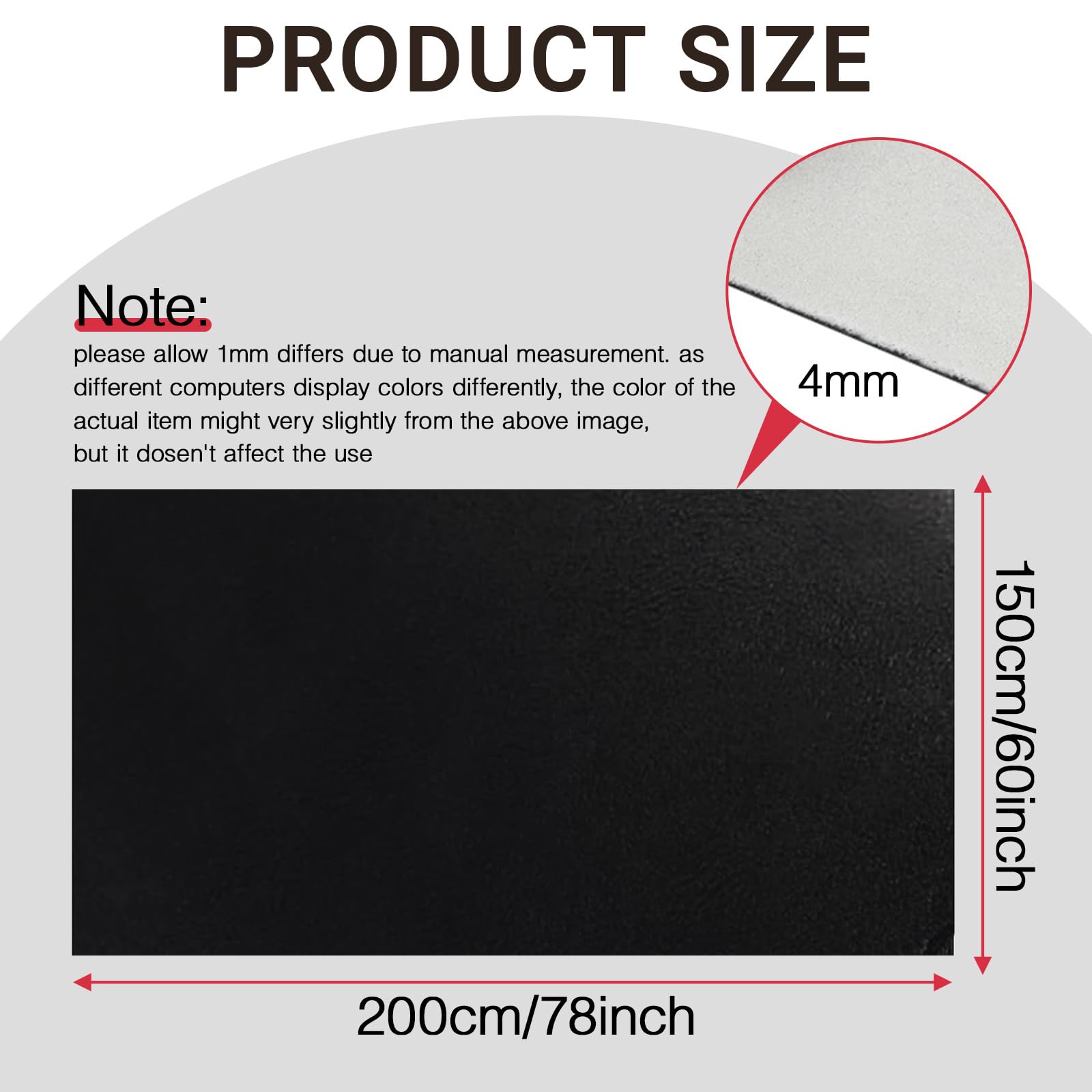 Tissu Ciel de Toit Voiture 200 cm x 150 cm, Aspect Daim, avec Dos en Mousse de 4 mm, Rénovation Garniture Intérieure Textile pour Voiture, Caravane, Bateau, Camping-car, Bricolage, Noir