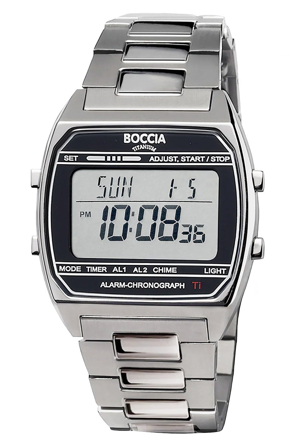 Boccia Titanium Digitaluhr 3738-05 Titan grau 40 mm, Herren Unisex Quarz Armbanduhr mit Titanband, Alarm Stoppuhr Timer Dualzeit, wasserdicht 5 bar, leicht und antiallergisch