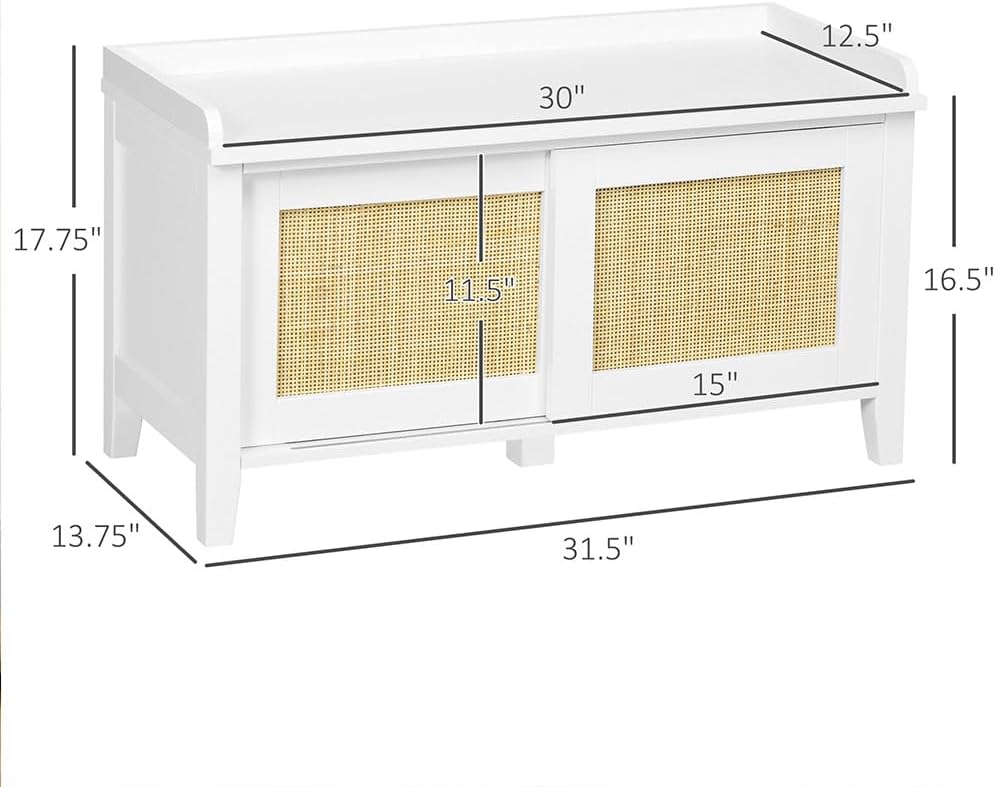 31.5" Storage Box, Storage Chest Trunk, Modern Wood Chest Kids Toy Box Organizer with 2 Sliding Doors Sturdy and Large Storage Trunk for any Playroom, Bedroom and Living Room