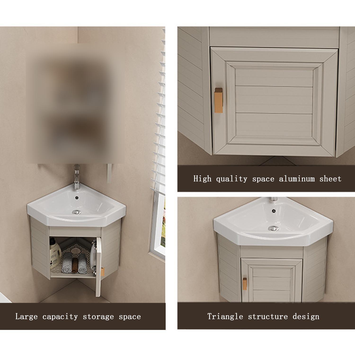 Badezimmerwaschbecken mit Waschtisch, weißer Keramikwaschtisch, Aufbewahrungsschrank mit Waschbecken, 38/43cm Arbeitsplattenwaschtisch, Eckwaschbecken, verwendet für Bad und WC,C-43 * 43CM