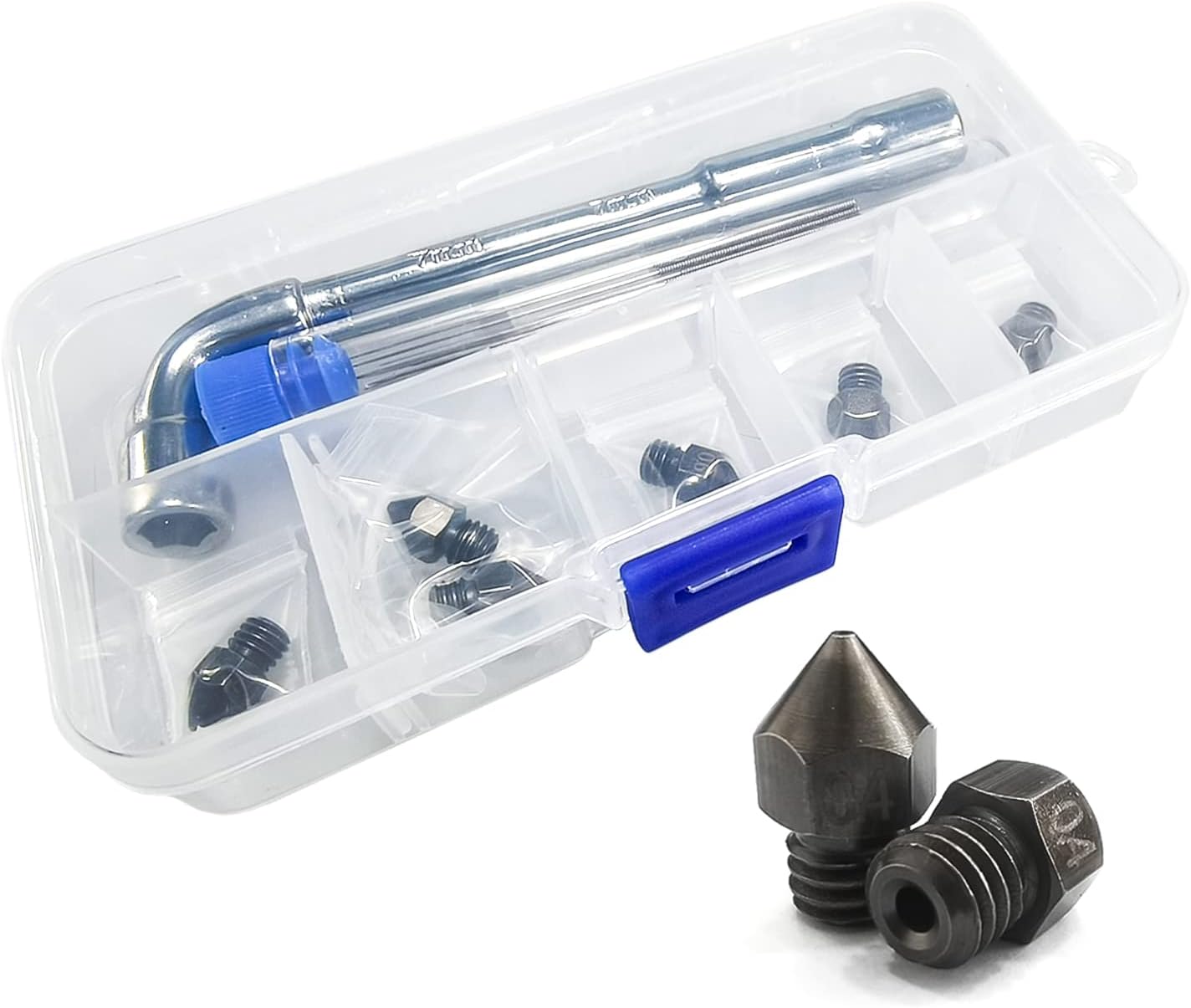 MK8 Nozzles Hardened Steel 3D Printer Extruders Nozzles High Temperature 0.2mm,0.4mm,0.6mm,0.8mm,1.0mm/ 1.75 mm with DIY Tools and A Ten-Grid Parts Box for CR-8 / CR-10 / Ender 3 / Ender 3S/5/6