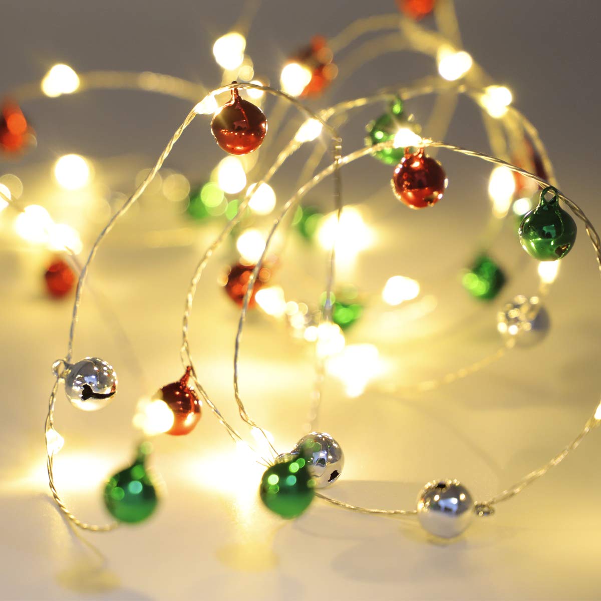 Jingle Bells Fairy String Lights 10FT & 60LEDs Copper Jingle Bell Garlands for Christmas Tree Decorations Ideal Christmas Garland for Mantle