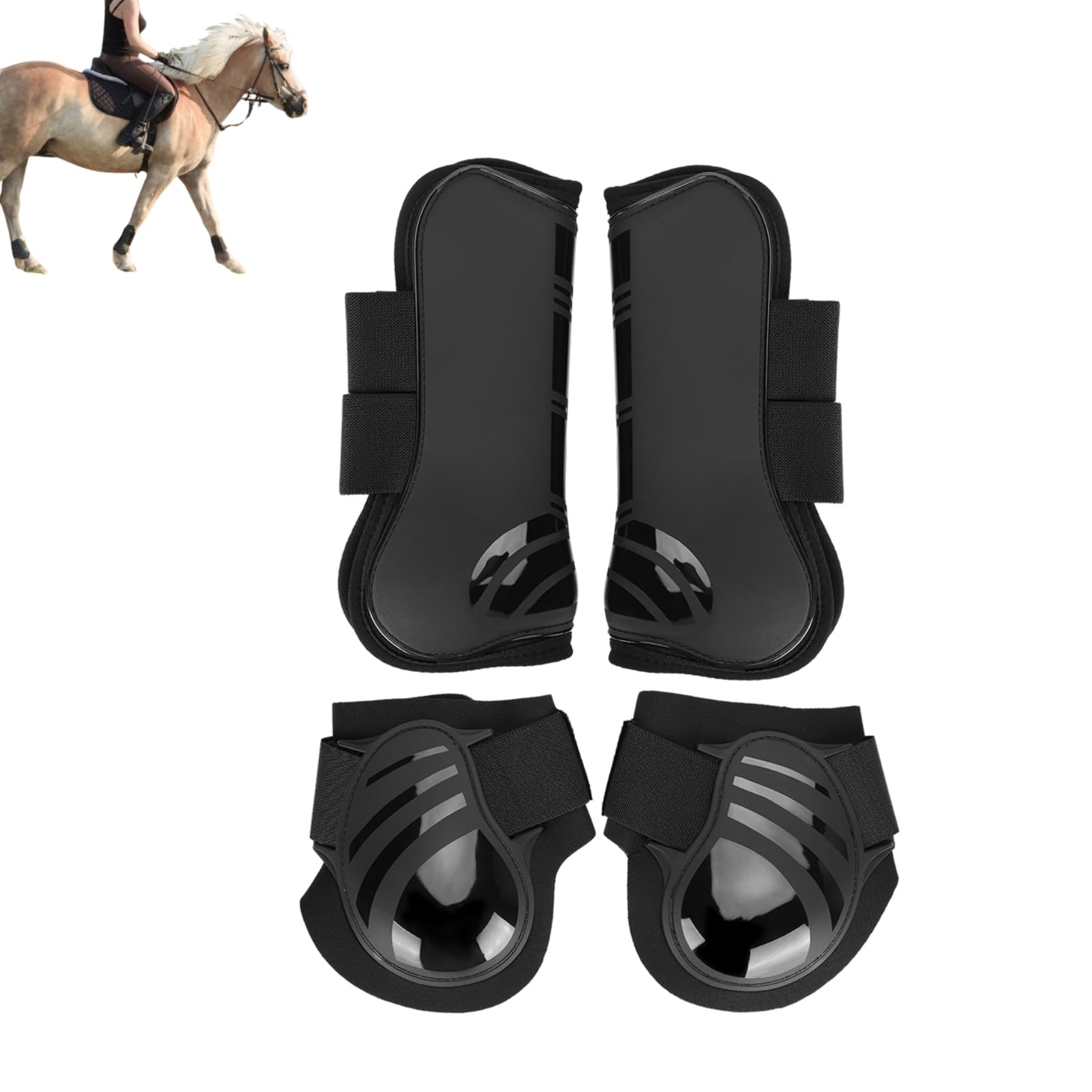 HERCHR 2 Pares de Botas para tendón de Caballo, Protector de piernas Abierto y Grueso de PU con Bloqueo Frontal, protección Segura para piernas para Entrenamiento, Salto y equitación