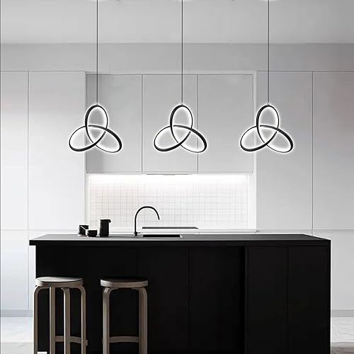 Miniatura 3 de CANEOE Lámpara colgante LED moderna negra, 5500 K, blanco frío, para isla de cocina, lámpara colgante integrada ajustable para sala de estar,