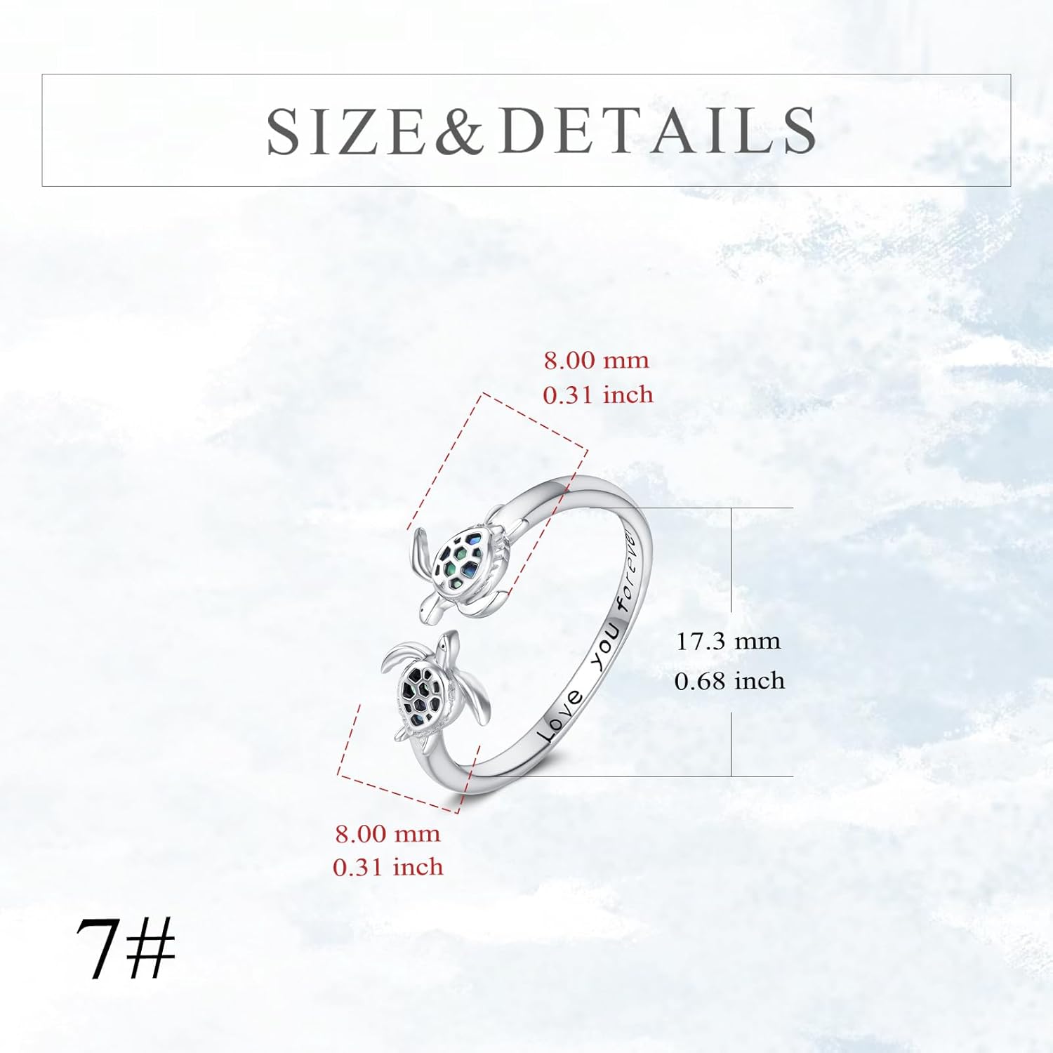 Turtle Ring Sterling Silver Abalone Shell Open Ring Fashion Turtle Jewelry Ocean Animals Lover Jewelry Gifts for Women