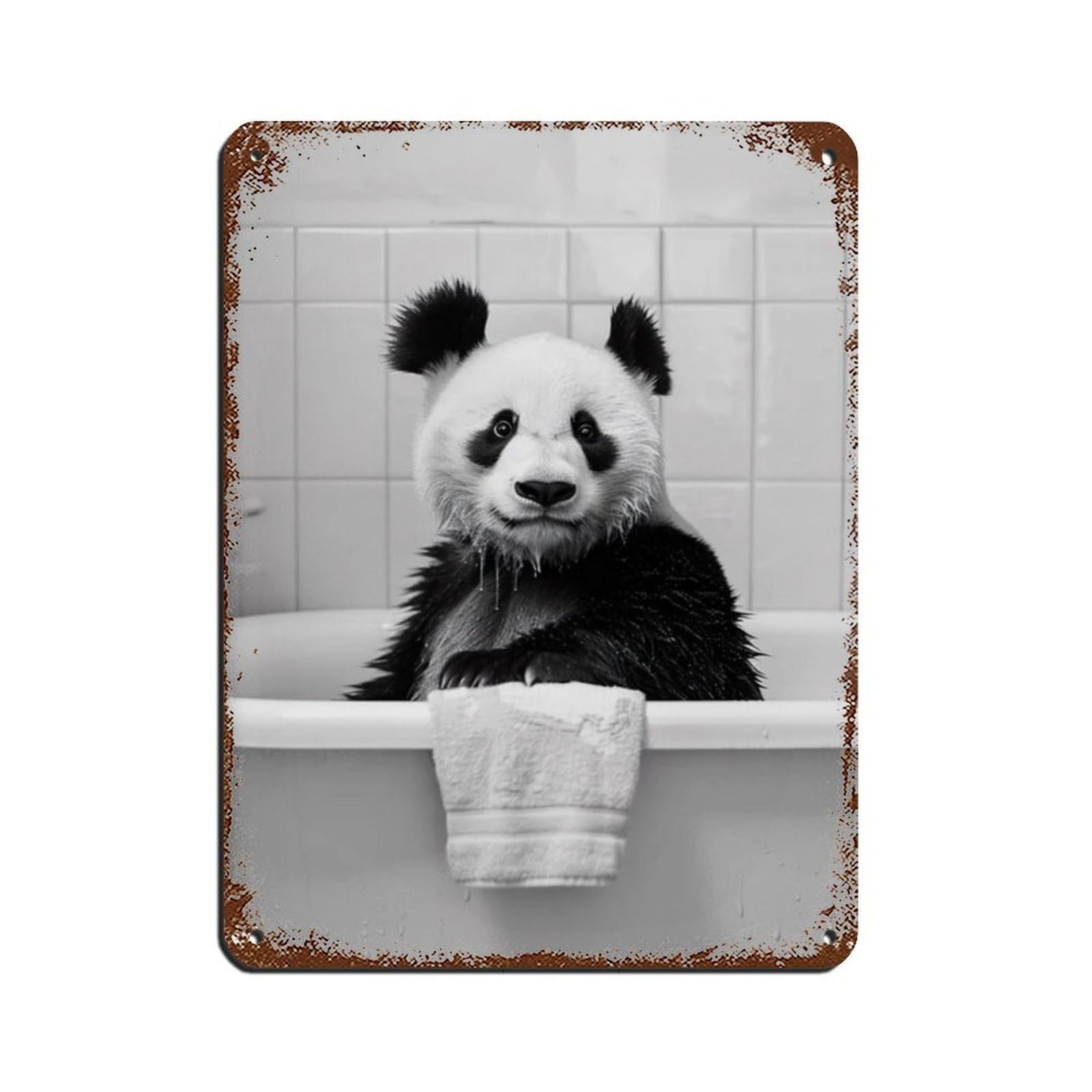 Panda in The Bathtub, Funny Animal Poster Retro Poster Metal Tin Sign Chic Art Retro Iron Painting Bar People Cave Cafe Family Garage Poster Wall Decoration 12x16inch(30x40cm)