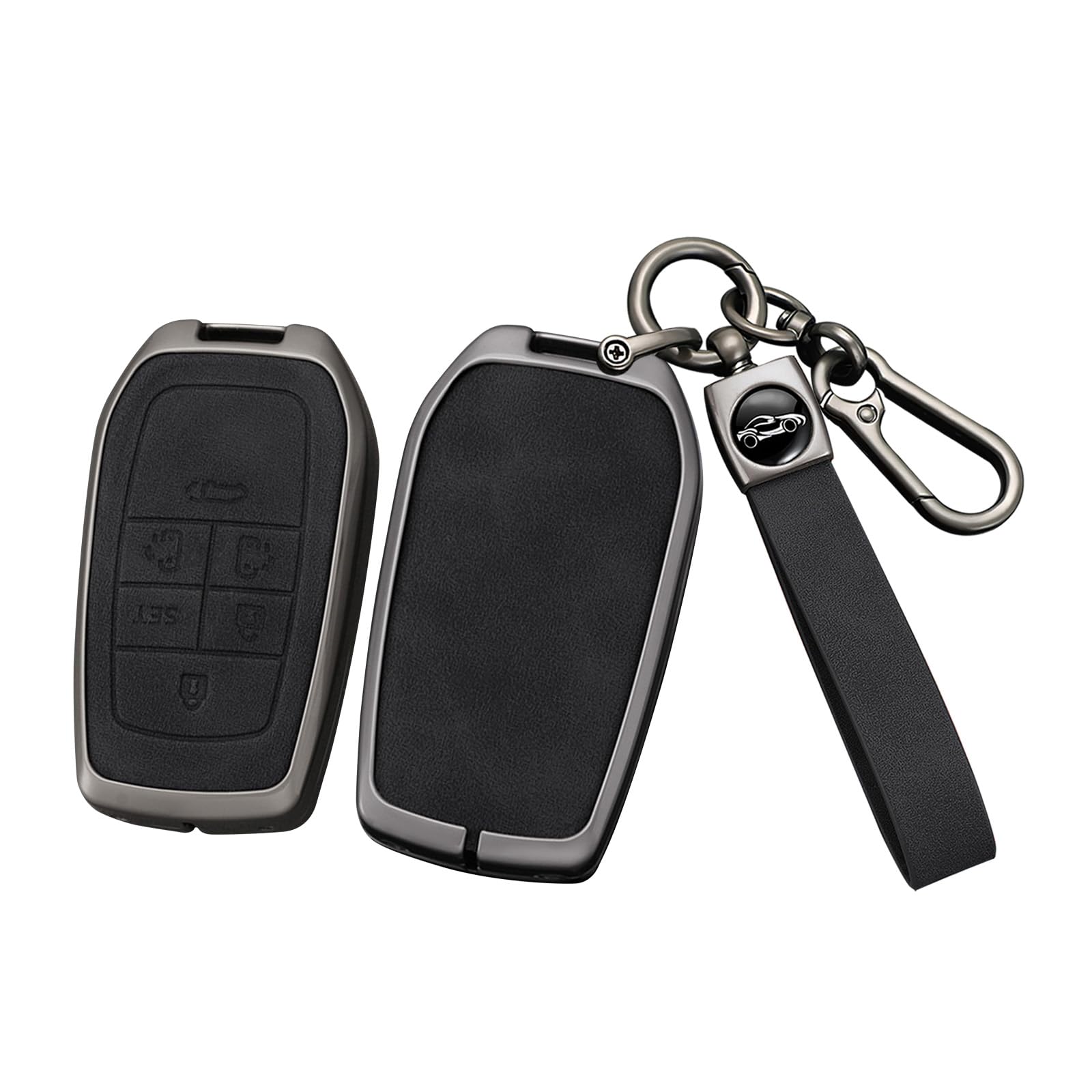 SANRILY Metal Leather 6 Button Smart Key Fob Cover Fit for Toyota Sienna 2022 2023 New Voxy Noah 90 Series Alphard Vellfire 30 Series Keyless Key Case