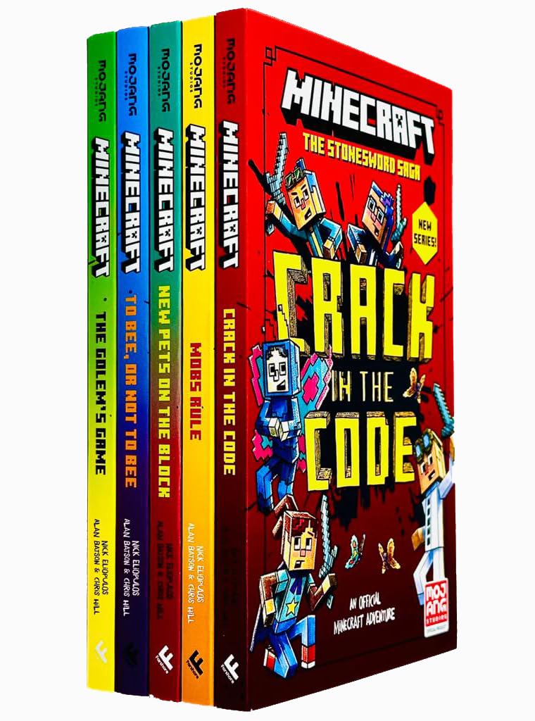 Minecraft Stonesword Saga Series 5 Books Collection Set (Minecraft: Crack in the Code!, Minecraft: Mobs Rule!, Minecraft: New Pets On The Block, To Bee Or Not to Bee! & The Golem's Game)