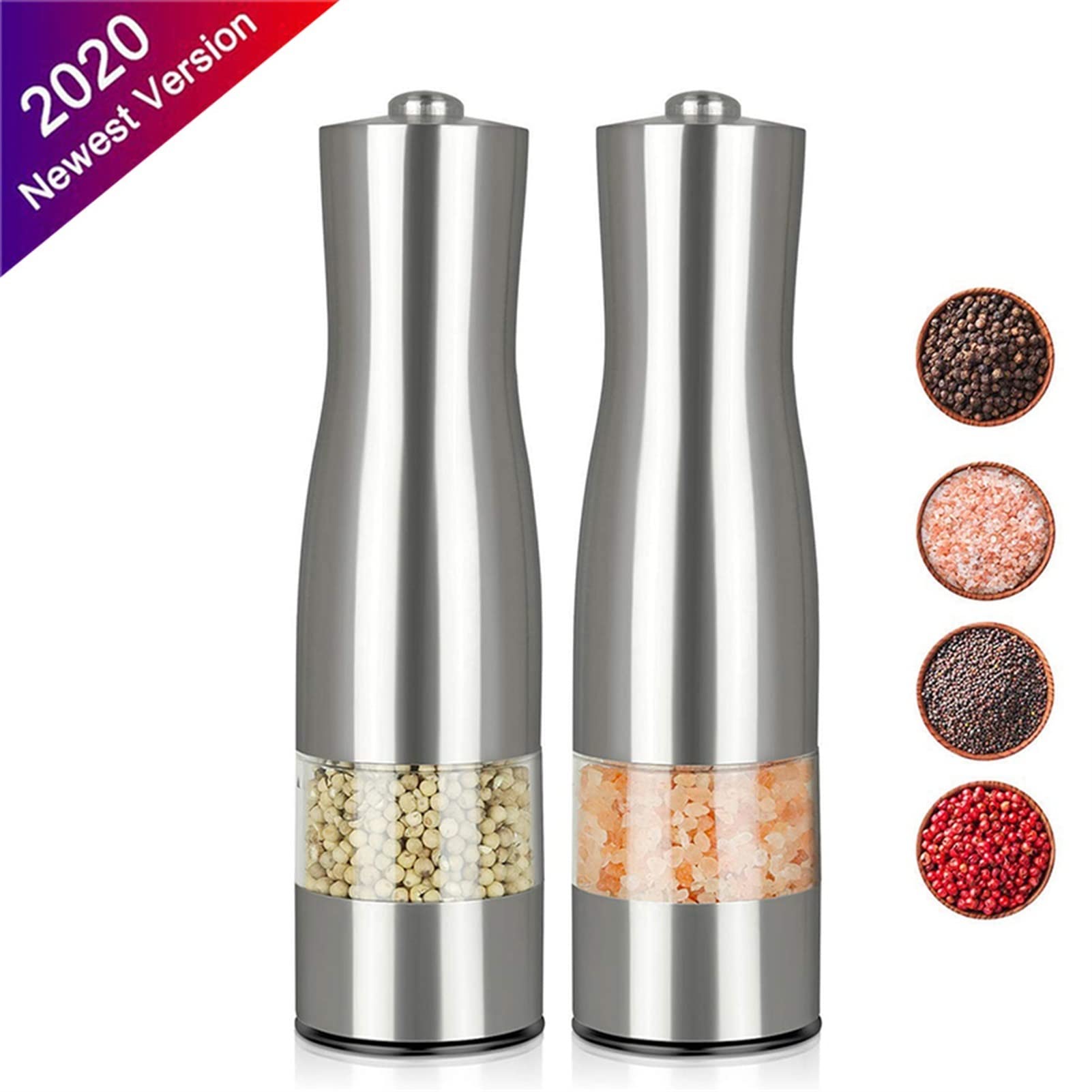 Młynki do Pieprzu Elektryczny młyn pieprzu ze stali nierdzewnej sól i szlifierka pieprzowa regulowana ceramiczna DOPROWADZIŁO Lekka kuchnia Automatyczny Młyn Spice Spice Grinder
