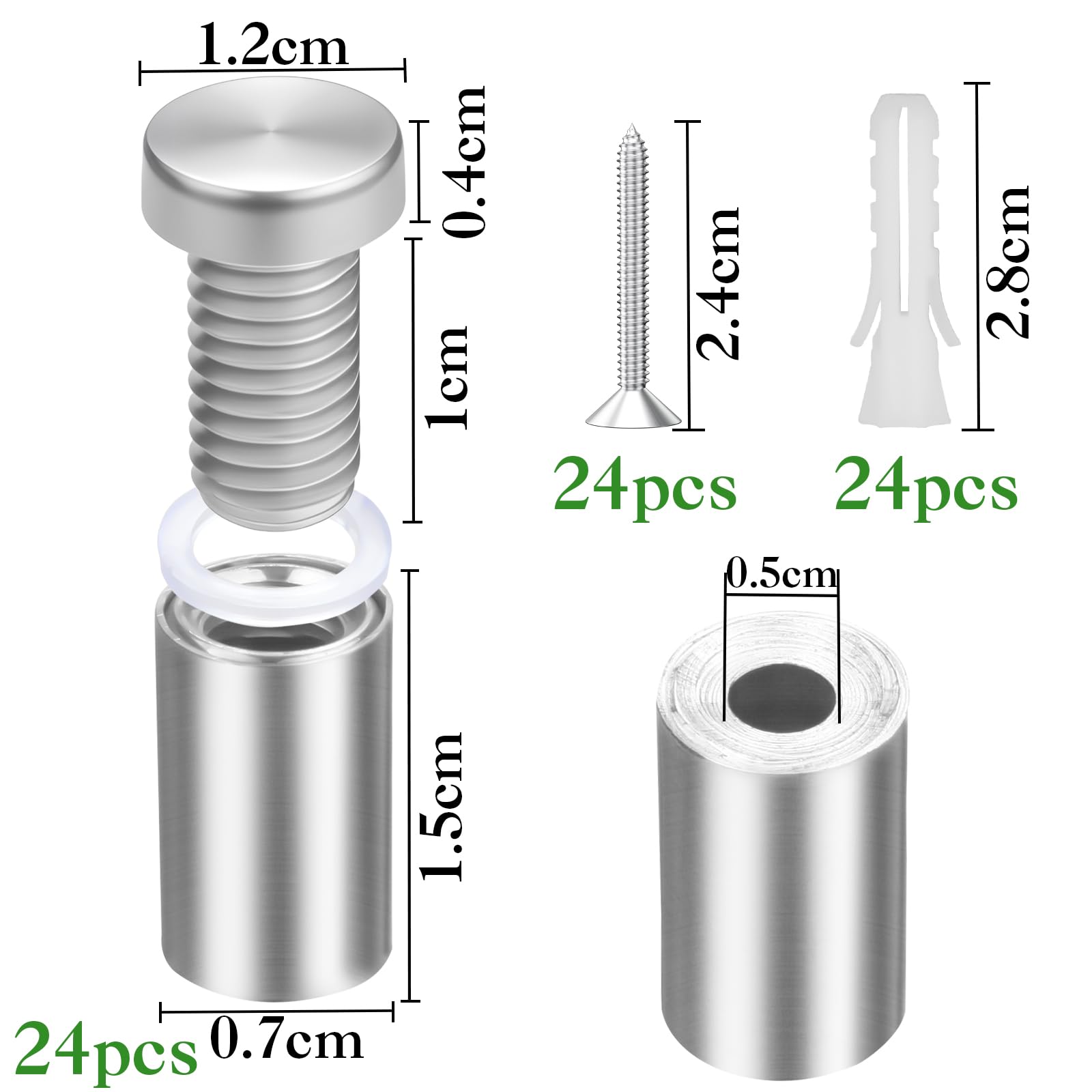 24 szt. wsporników dystansowych na ścianę, 12 x 25 mm, pleksiglas, stal nierdzewna, tuleje dystansowe, wsporniki dystansowe do montażu i mocowania, szkło, lustro, akrylowe, plakaty, ramka na zdjęcia