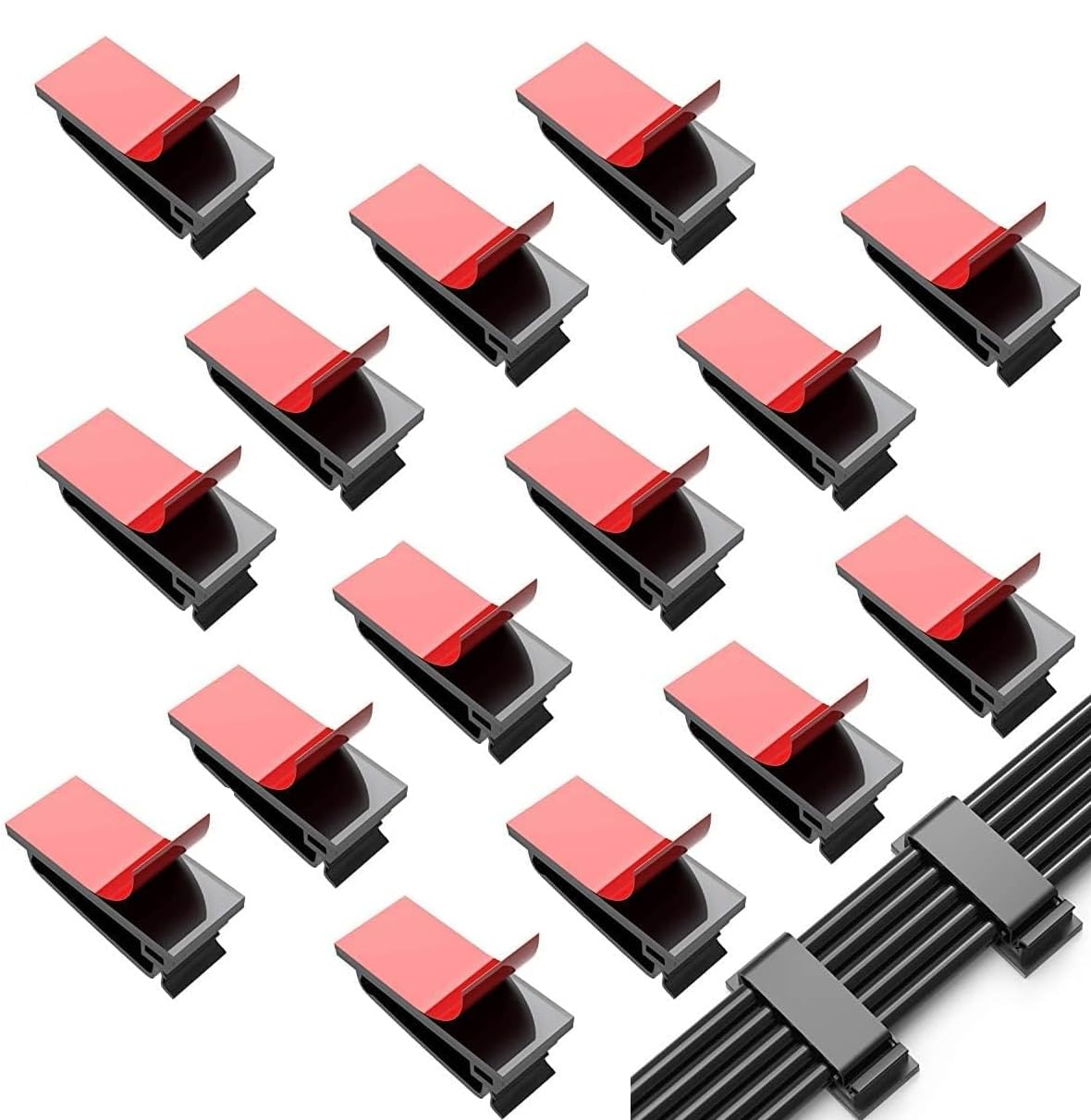 Strong Cable Clips, Wire Holders Hooks, Cord Clips with Self-Adhesive, Multipurpose Wire Clamps for Cable Management and Cable Runs, TV PC Wire Holder Sticky Tidy - Clear (Pack of 20)