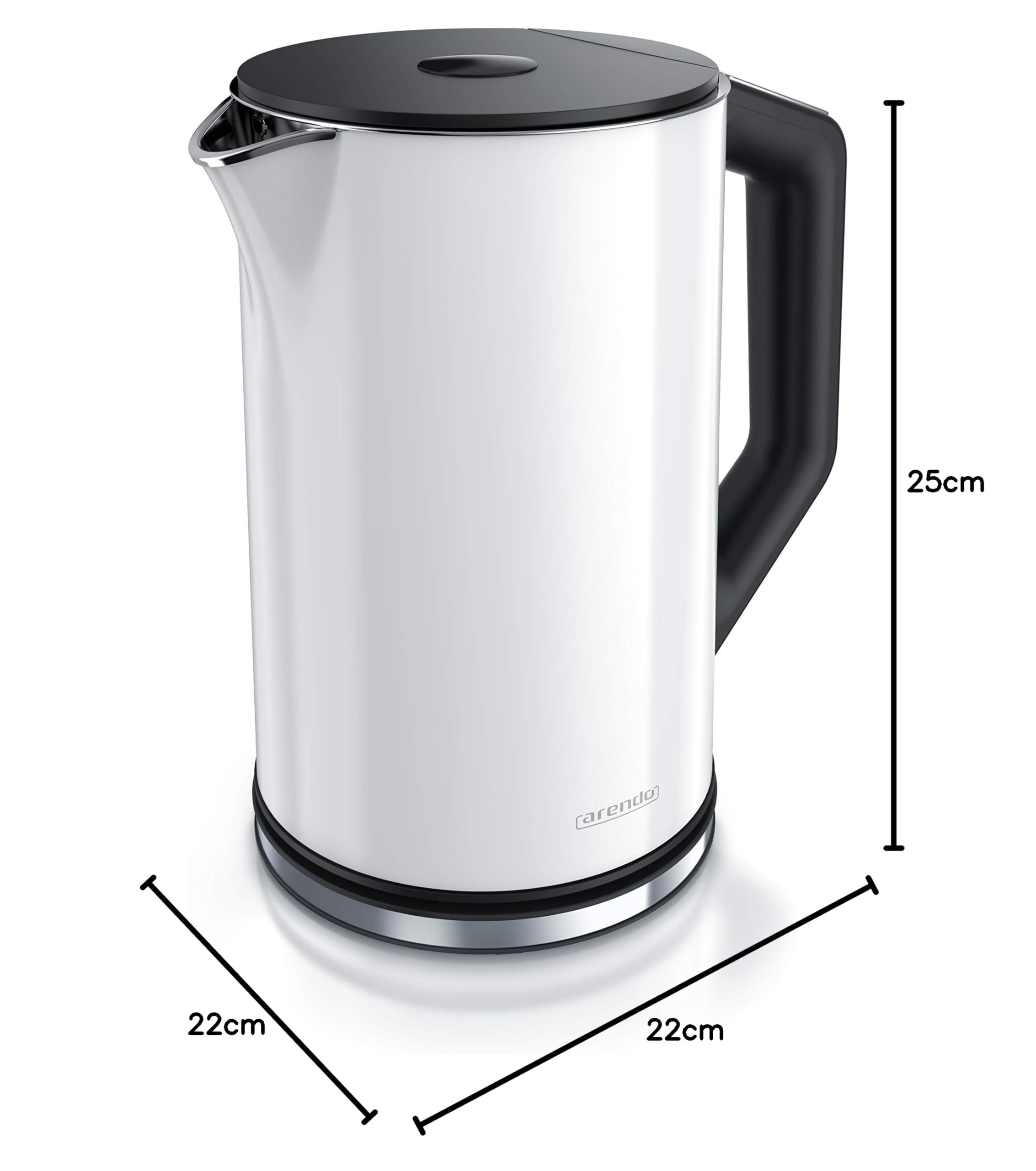 Arendo - Edelstahl Wasserkocher mit Temperatureinstellung 40-100 Grad in 5er Schritten - Doppelwand Design - Modell ELEGANT - 1,5 Liter - 2200 W - Teekocher mit Temperaturanzeige - GS - Weiß