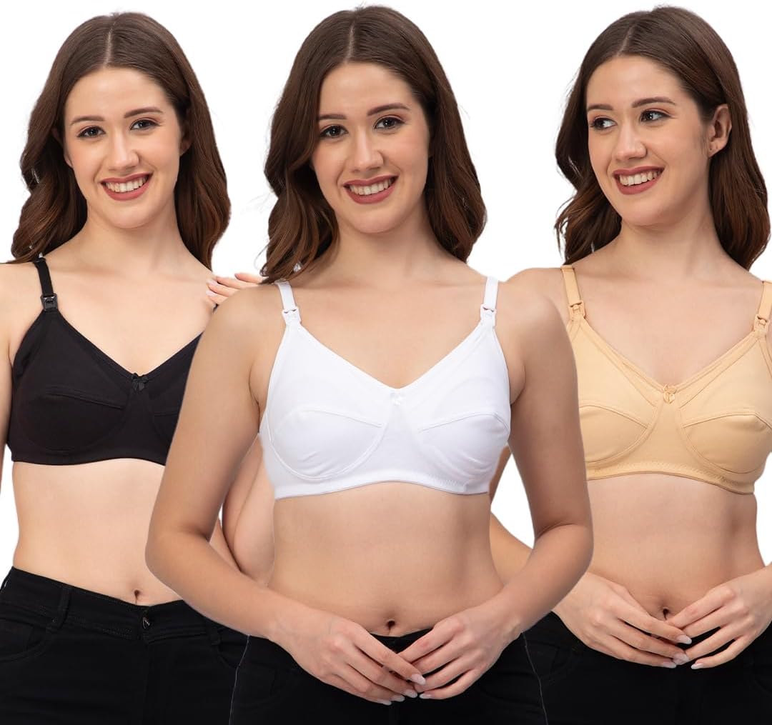 CEE 18 Cotton Non-Padded and Non-Wired Maternity Nursing Feeding Bra for Women |Post Pregnancy Easy to Breastfeed | Cup Size: C