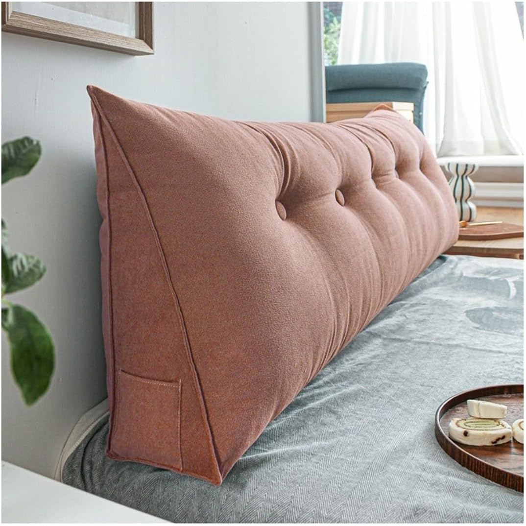 Bed / Sofa Triangular Reading Pillow, Large Headboard Pillow, Daybed Cushion Large Bolster Cushion, Headboard Backrest Positioning Support Pillow With Removable Cover ( Color : Pink , Size : 120cm/47i