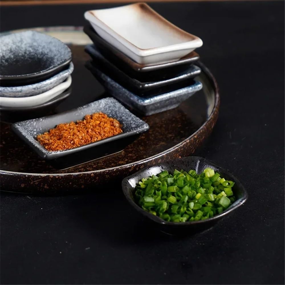 Piatto per salsa 4 pezzi di piatti in ceramica for condire, for intingere, for stufare, rettangolari, for snack, for salsa soia(Black and green)