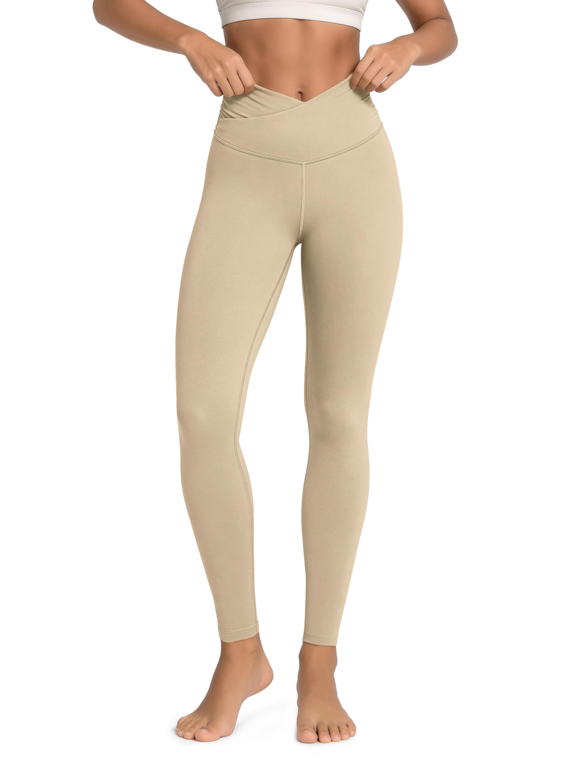 ODODOS Women's Cross Waist Yoga Leggings with Inner Pocket, 23"/25"/28" Gathered Crossover Workout Yoga Pants