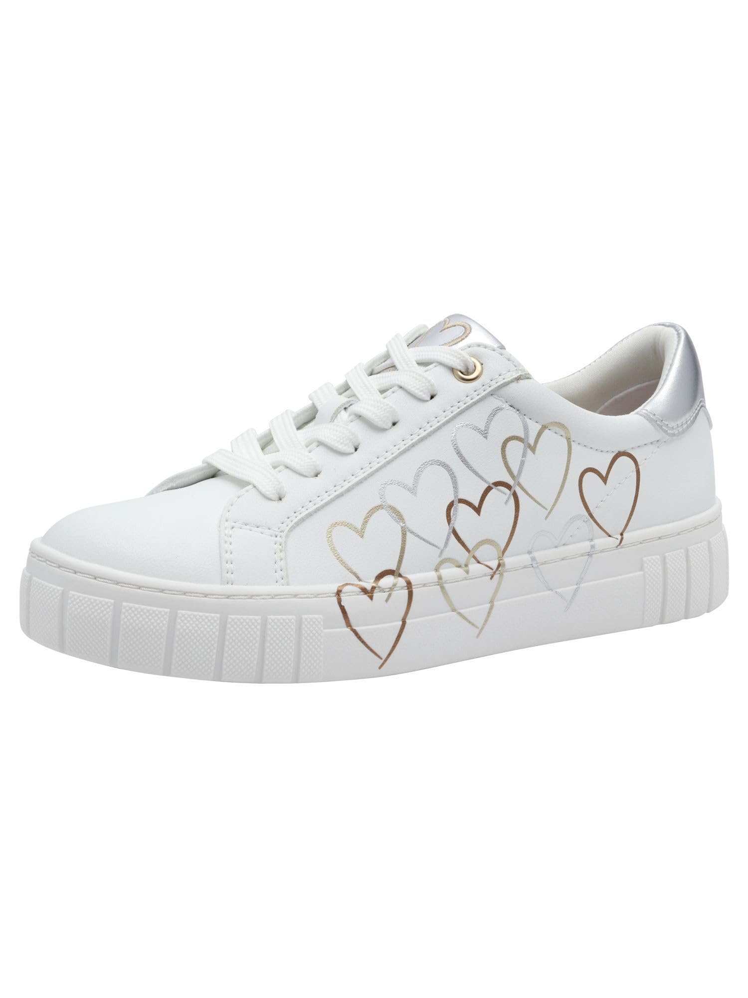 MARCO TOZZI Women's Sneaker Soft Feel Me Removable Footbed Soft Lining Vegan Vegan, White (White/Gold), 7.5 UK