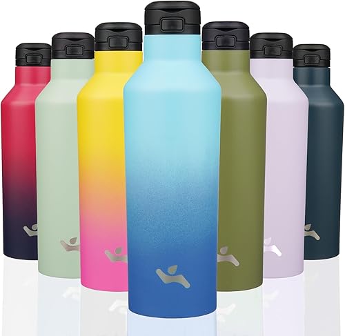 Miniatura 31 de Botella de agua aislada con popote, termo de agua de acero inoxidable de doble pared de 17 onzas con 2 tapas, azul lago Azul lago,Negro,Azul