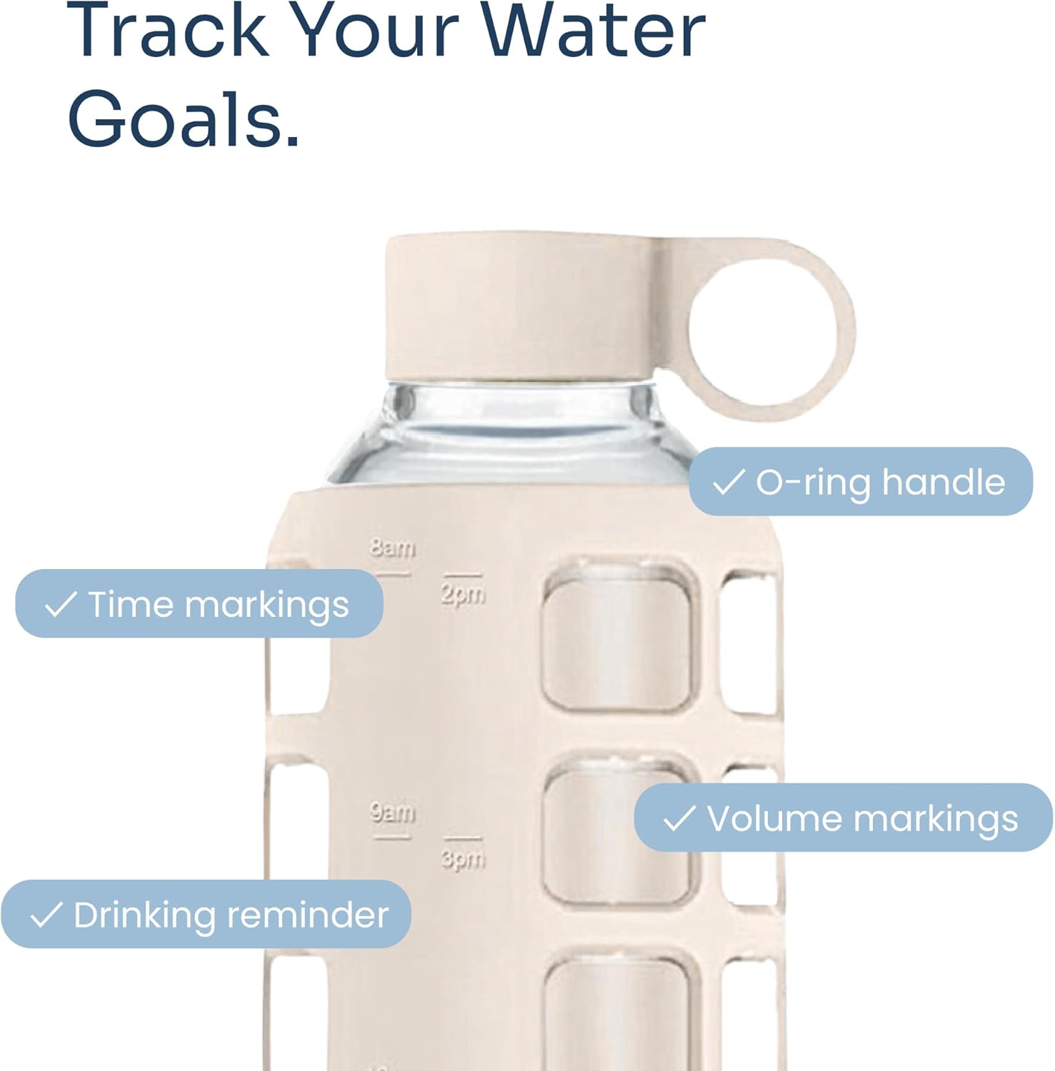 purifyou 40oz / 32oz / 22oz / 12oz Borosilicate Glass Water Bottle with Time & Volume Markers, Silicone Sleeve, Stainless Steel Lid | Reusable Glass Bottle for Water & Juice (32oz Pearled Ivory) - Image 3