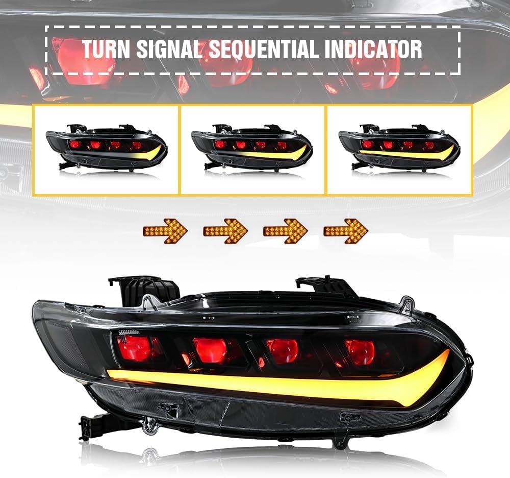 New Headlights for 2018/2019/2020/2021/2022 Honda Accord Sport LX EX EX-L Touring Hybrid Headlamp 10th Gen Accessories Sequential Signals Lights Animation 1 Pair