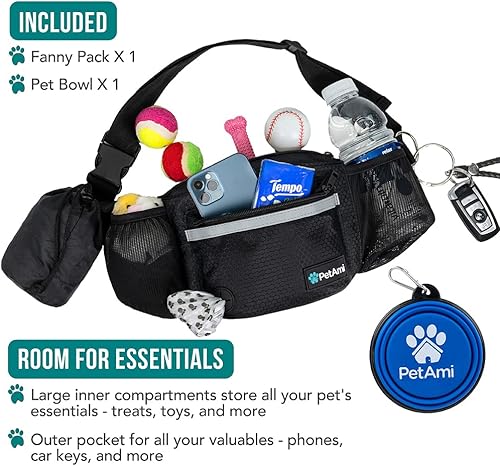 Miniatura 2 de PetAmi Riñonera para perros, bolsa de golosinas para pasear perros, entrenamiento, dispensador de bolsas de excremento integrado, soporte para