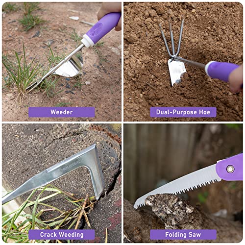 Purple-Garden-Tool-Set-Gardening-Items-for-Women-11PCS-Heavy-Duty-Garden-Tools-with-Detachable-Storage-Bag-Weeder-Dual-Purpose-Hoe