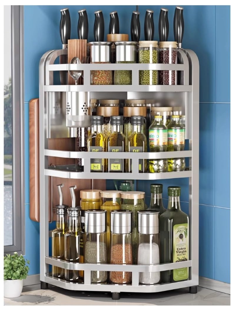 GTHTUHFD 304 Stainless Steel Spice Rack Nizer With 3 Tiers Kitchen Countertop Seasoning Shelf Storage Holder For Condiments And Spices