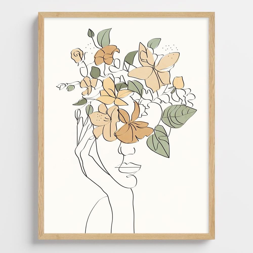 Sponsored Ad - COLOSSAL ART HOUSE Floriferous Lady Line Art Framed Poster for Living Room and office wall decoration - Portrait, Wall Display (Brown, 13x17 Inch Frame with Poster)