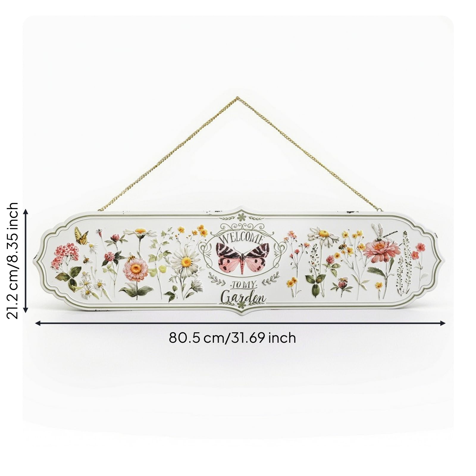 rockible Placa con Cana Resistente Placa Colgante Vintage Letrero Metal para Terraza, Porche, 80 21cm, Mariposa, Grande, "WELCOME To My Garden"