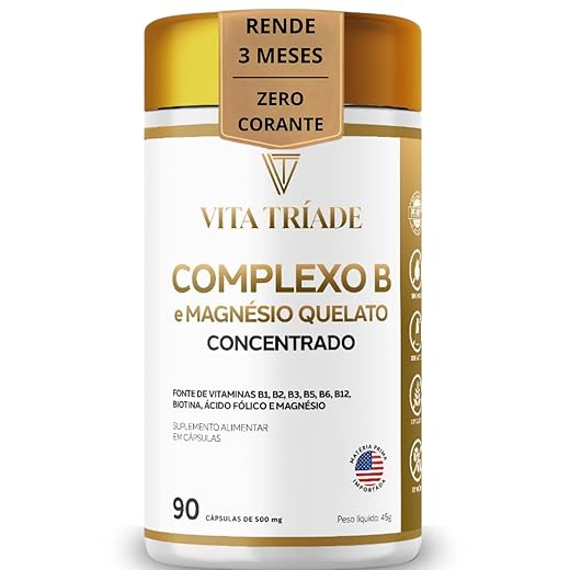 Complexo B Ultra Vita Tríade – Vitaminas B1, B2, B3, B5, B6, B9, B12, Biotina e Magnésio Quelato – 90 Cápsulas Rende 3 meses